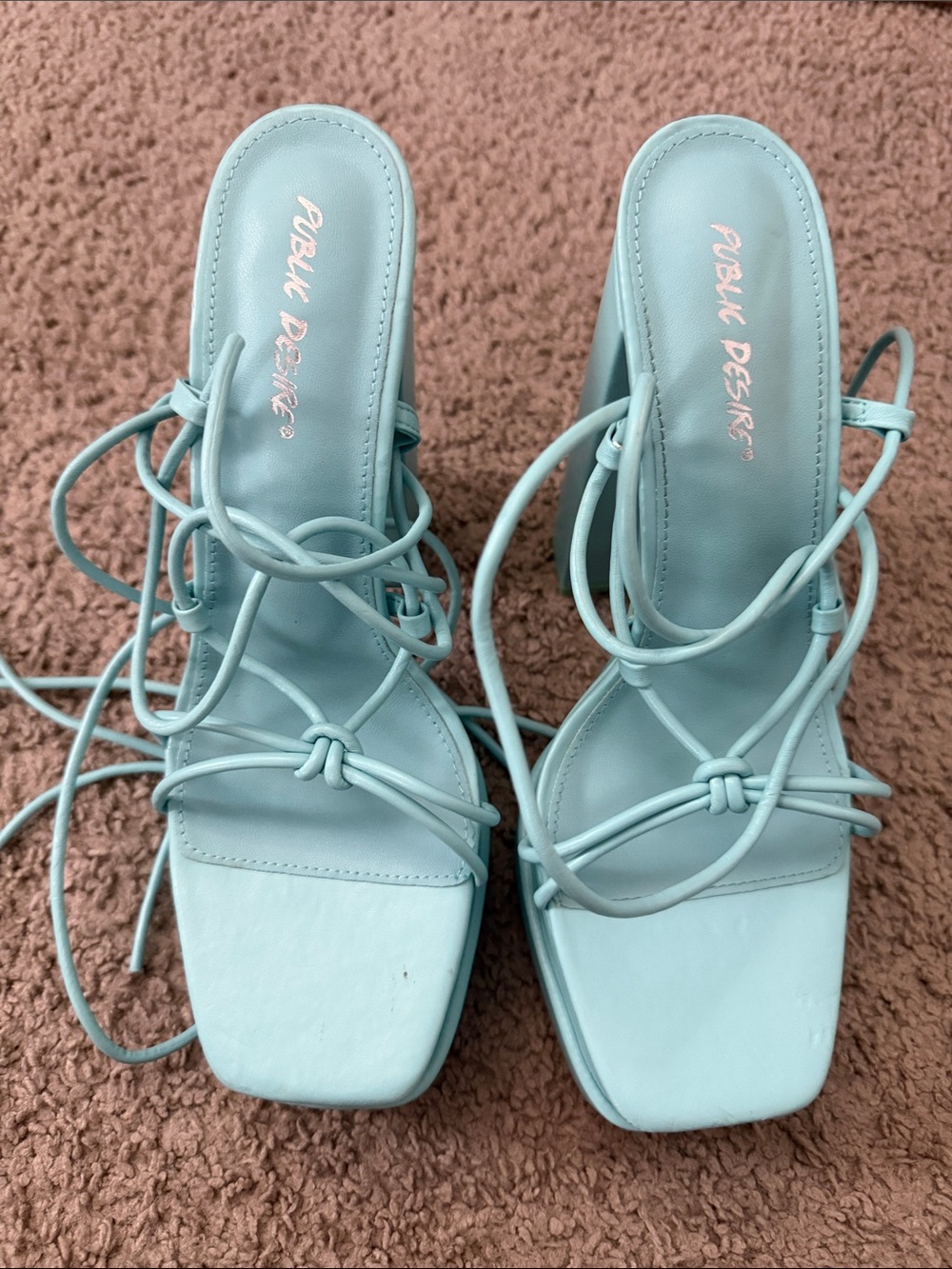 Public Desire Mint Lace-Up Square Toe Heels